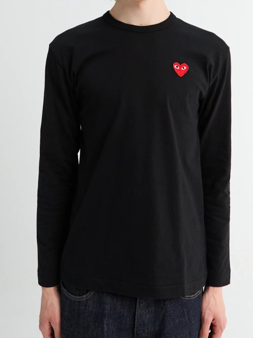 Comme Des Garcons Play Black Long Sleeve Tee Shirt Red Heart Medium Top Cotton